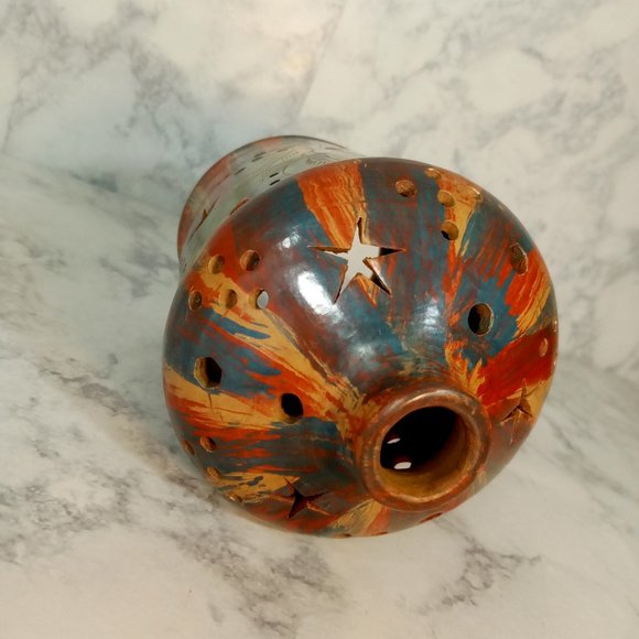 Costa Rican Handmade Multi-Colored Brushed Candle Holder, Collectable Pottery - Picture 6 of 8